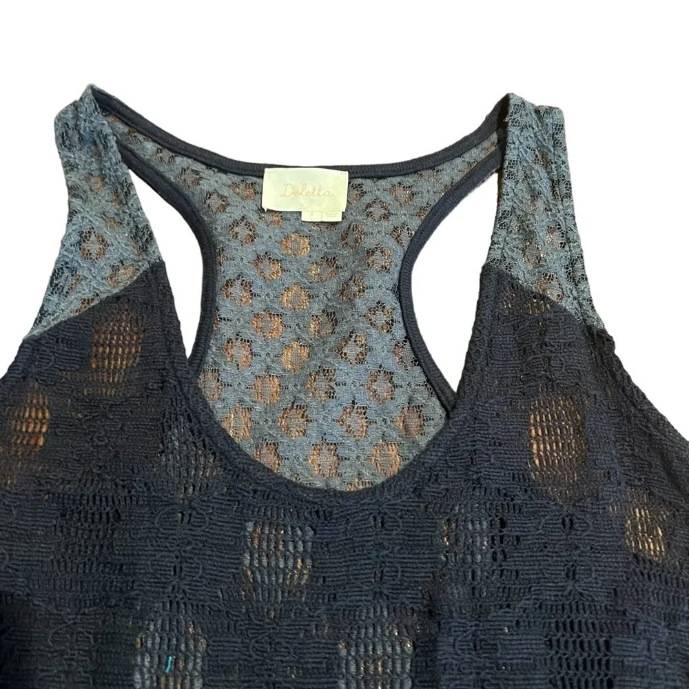 Deletta Women’s Blue Lace Racerback Tank Top Size Small - Picture 3 of 6